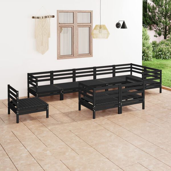 vidaXL 9 Piece Garden Lounge Set Solid Wood Pine Black