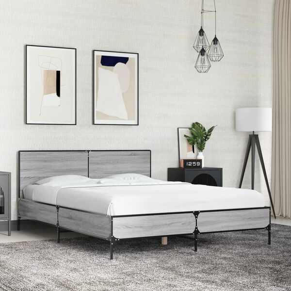 vidaXL Bed Frame without Mattress Grey Sonoma 135x190 cm Double