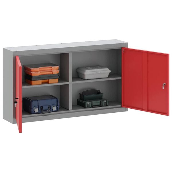 vidaXL Tool Cabinet with Shelf with Lock Red and Grey 100 x 20 x 55 cm