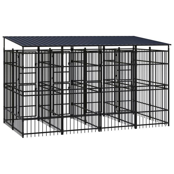vidaXL Outdoor Dog Kennel with Roof Steel 7.37 m&sup2;