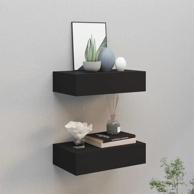 vidaXL Wall-mounted Drawer Shelves 2 pcs Black 40x23.5x10cm MDF