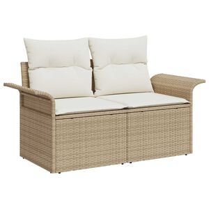vidaXL Garden Sofa with Cushion Beige 141 x 62 x 69cm Poly Rattan