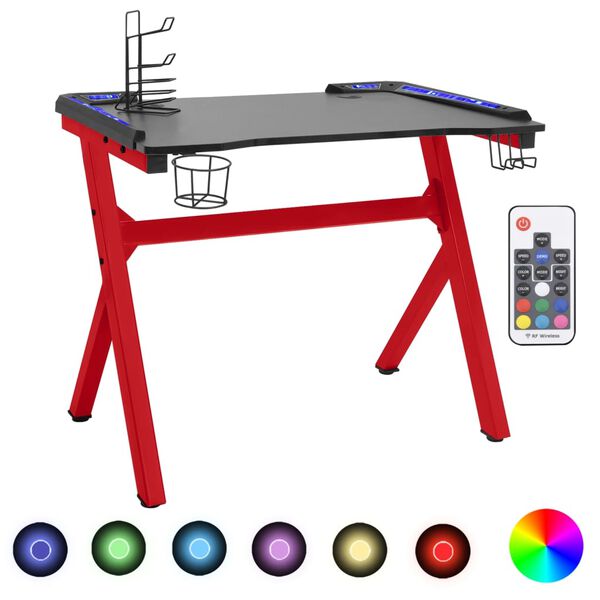 vidaXL Gaming Desk LED with Y Shape Black and Red 110x60x75 cm