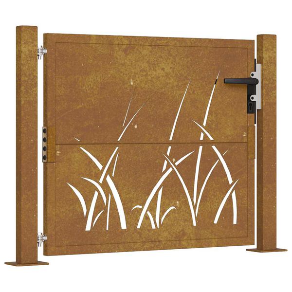 vidaXL Garden Gate 100x75 cm Corten Steel Grass Design