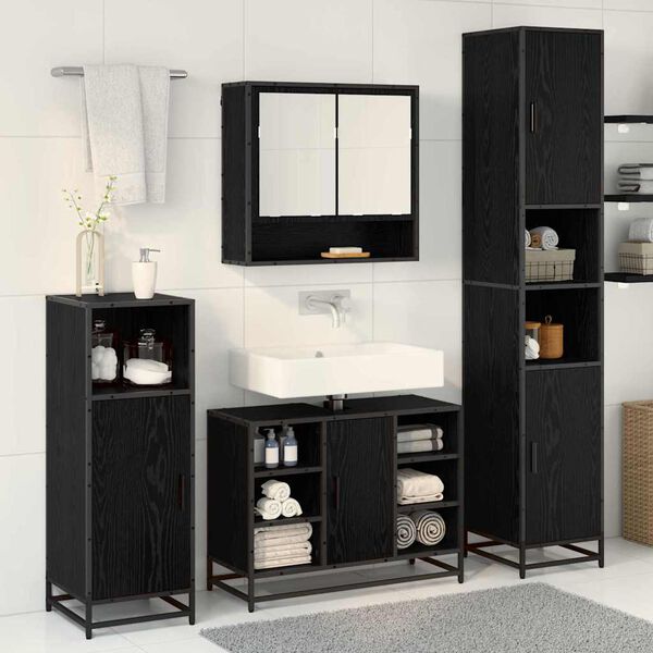vidaXL Bathroom Furniture Set 4 pcs Black Oak Engineered Wood