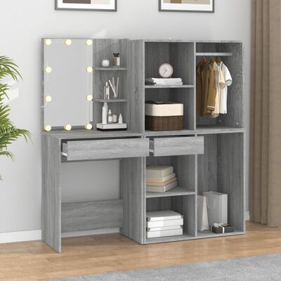vidaXL LED Dressing Table with Cabinets Grey Sonoma Engineered Wood