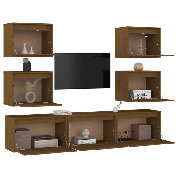 vidaXL TV Cabinets 7 pcs Honey Brown Solid Wood Pine