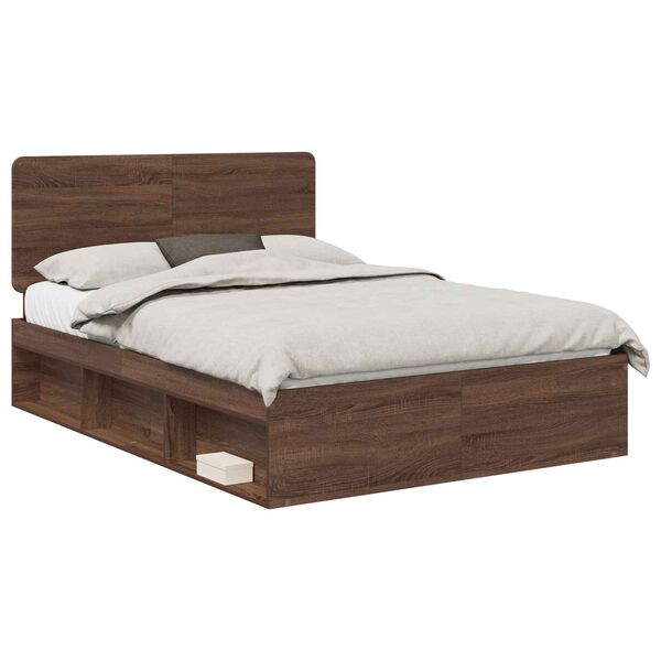 vidaXL Bed Frame with Headboard Brown Oak 140 x 200 cm Solid Pine Wood