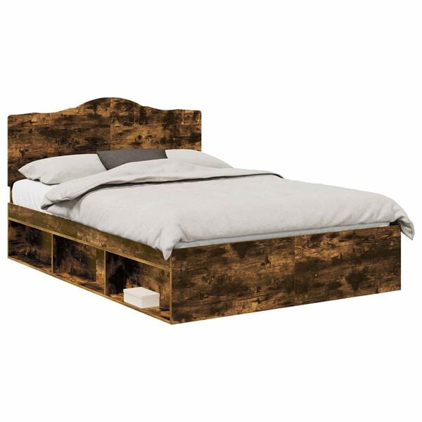 vidaXL Bed Frame Smoked Oak 160 x 200 cm Solid Pine Wood