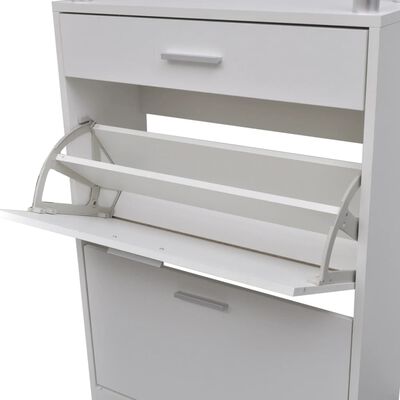 vidaXL Shoe Cabinet with a Drawer and a Top Glass Shelf Wood White