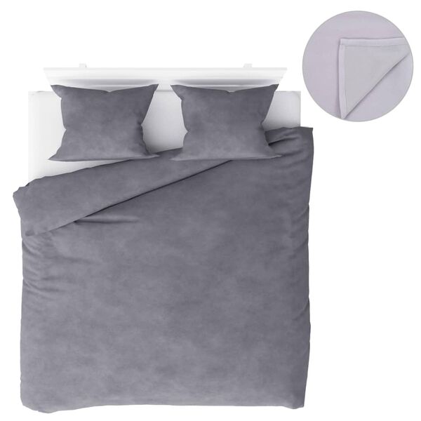vidaXL 5 Piece Bedding Set Fleece Grey 200x220/60x70 cm
