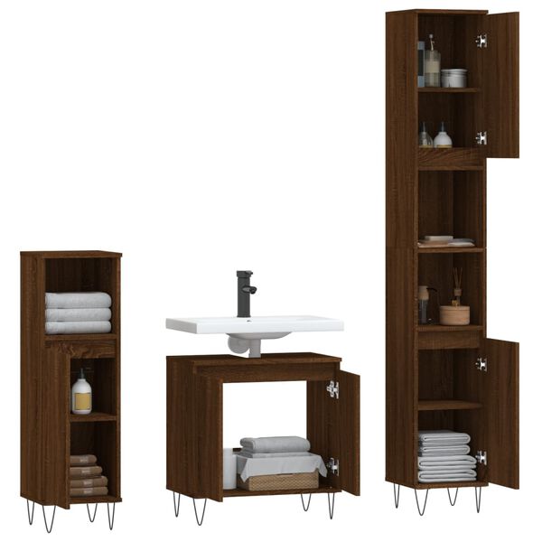 vidaXL 3 Piece Bathroom Cabinet Set Brown Oak Engineered Wood