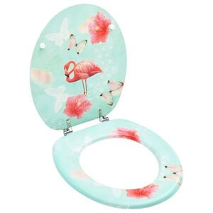 vidaXL WC Toilet Seat with Lid MDF Flamingo Design