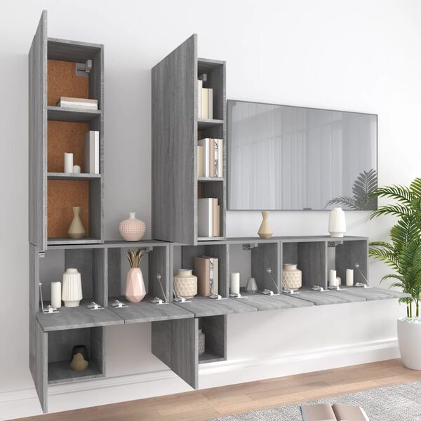 vidaXL 7 Piece TV Cabinet Set Grey Sonoma Engineered Wood