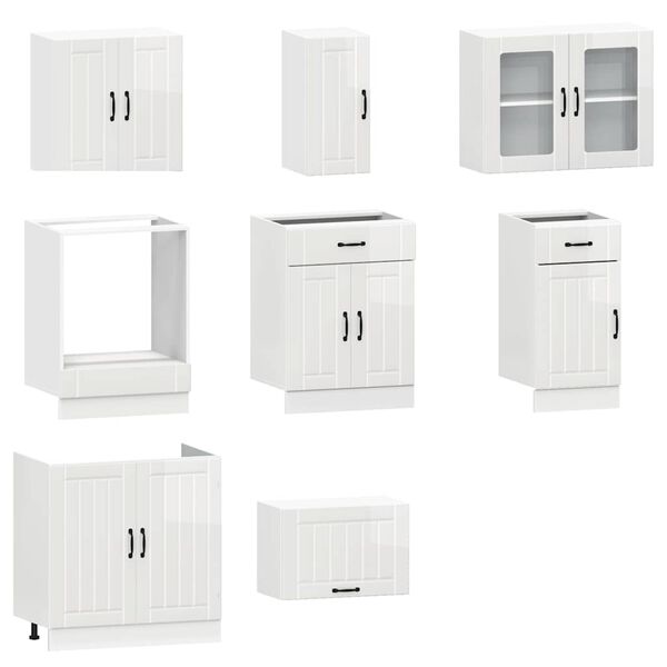 vidaXL 8 Piece Kitchen Cabinet Set Lucca High Gloss White Engineered Wood