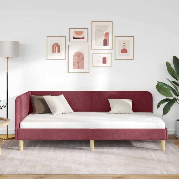 vidaXL Corner Bed Frame with Headboard Wine Red 100 x 200 cm Fabric