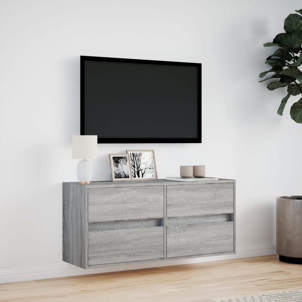 vidaXL TV Wall Cabinet with LED Lights Grey Sonoma 100x31x45 cm