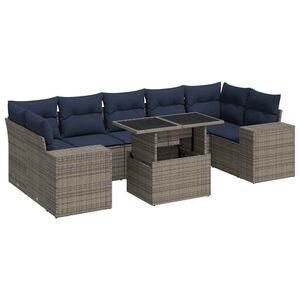 vidaXL 8 Piece Garden Sofa Set with Cushions Grey Poly Rattan Acacia