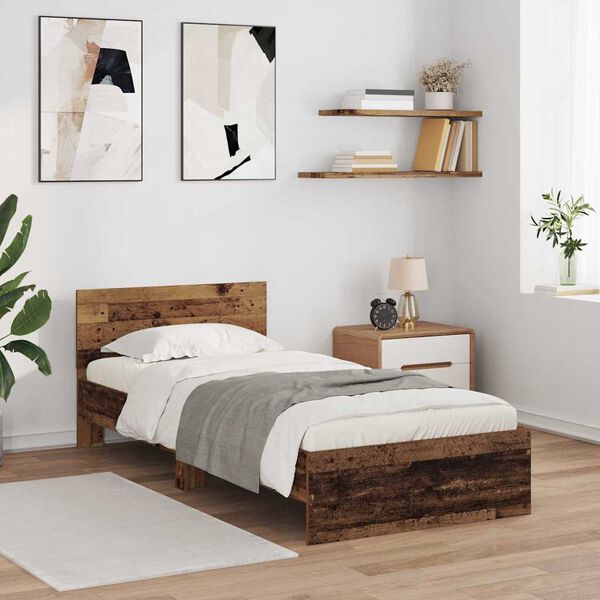 vidaXL Bed Frame with Headboard Old Wood 90 x 200 cm Engineered Wood