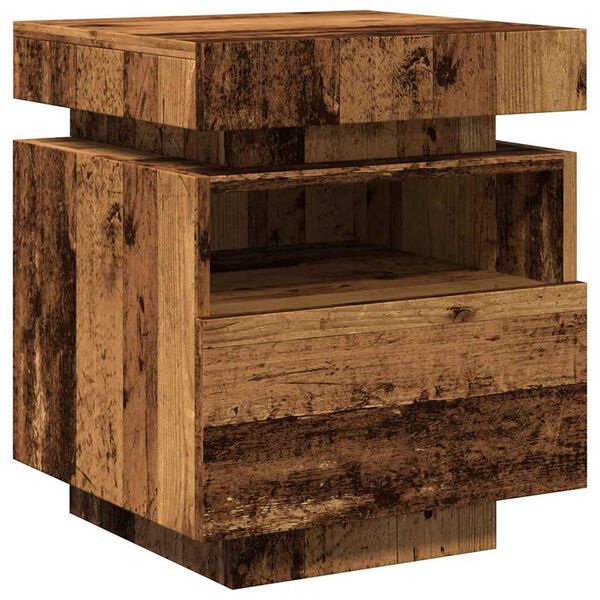 vidaXL Bedside Cabinet with LED Lights Old Wood 40x39x48.5 cm