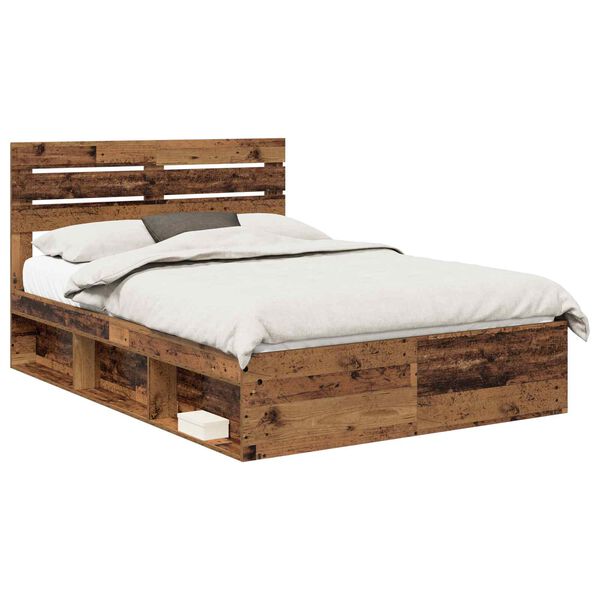 vidaXL Bed Frame with Headboard Old Wood 140 x 200 cm Solid Pine Wood