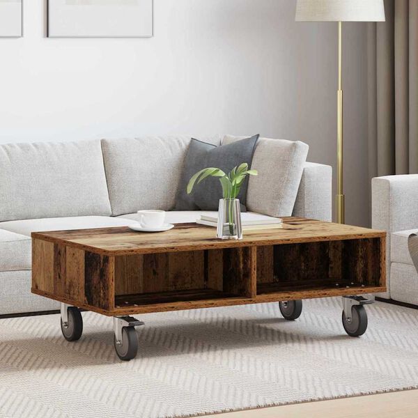 vidaXL Side Table with Wheels Old Wood 90 x 50 x 30 cm Engineered Wood