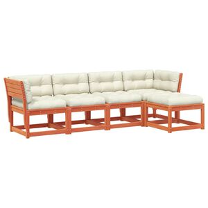 vidaXL 5 Piece Garden Sofa Set with Cushions Wax Brown Solid Wood Pine