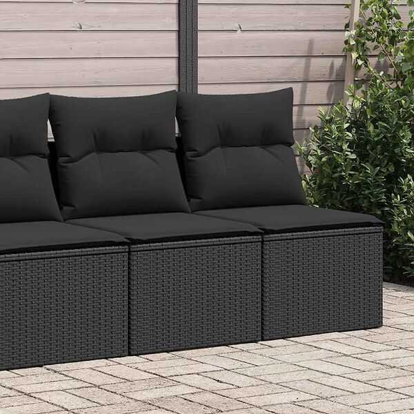 vidaXL 2 Piece Garden Sofa Set with Cushions Black Poly Rattan Acacia