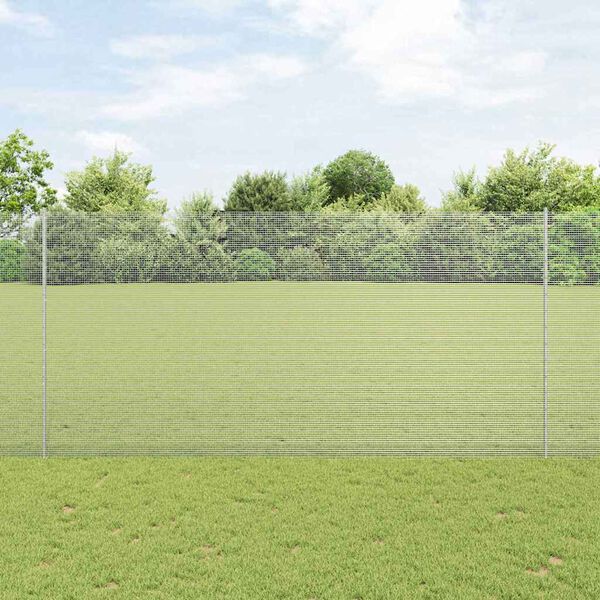 vidaXL Fence with Post Silver 1.5 x 50 m Steel
