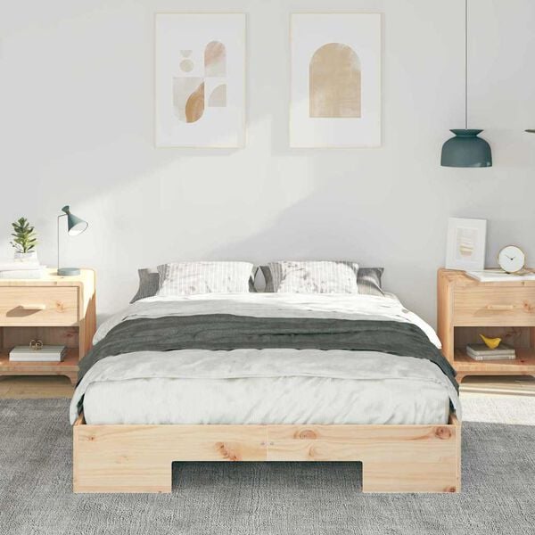 vidaXL Floor Bed Frame with Storage Brown 140 x 190 cm Solid pine wood