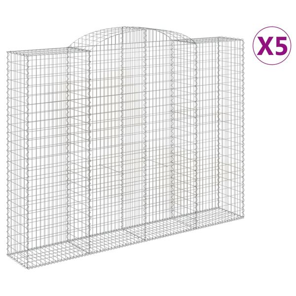 vidaXL Arched Gabion Baskets 5 pcs 300x50x220/240 cm Galvanised Iron