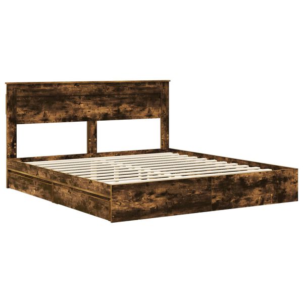vidaXL Storage Bed with Drawer Smoked Oak 180 x 200 cm Engineered Wood