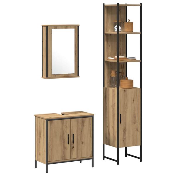 vidaXL Bathroom Furniture Set with Shelf 3 pcs Brown Engineered wood