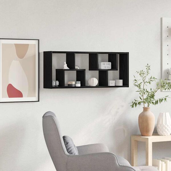 vidaXL Wall Shelf Black Oak 36x16x90 cm Engineered Wood