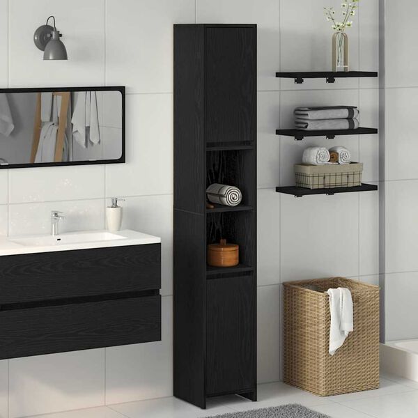 vidaXL Bathroom Cabinet Black Oak 30 x 30 x 183.5 cm Engineered Wood
