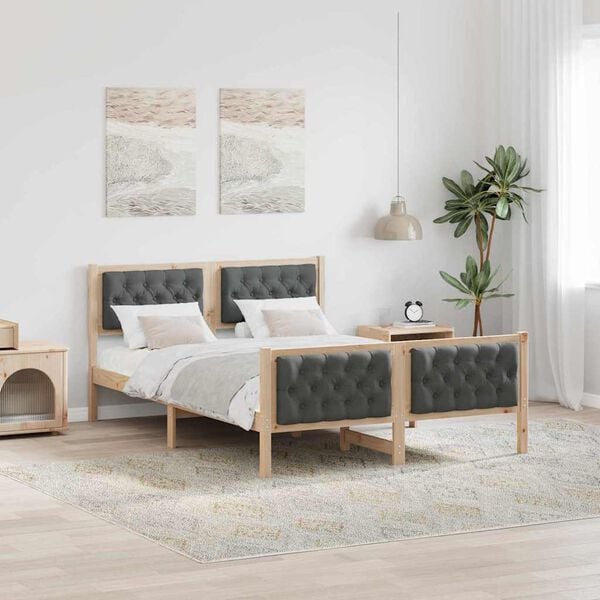 vidaXL Bed Frame with Headboard Dark Grey 150 x 200 cm Solid Pine Wood