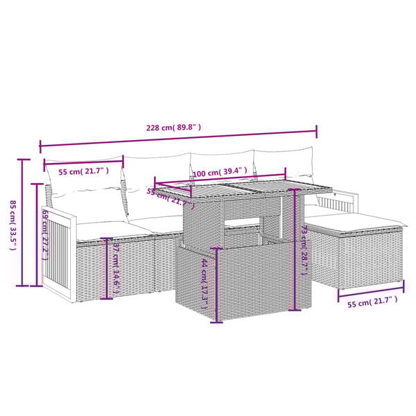 vidaXL 6 Piece Garden Sofa Set with Cushions Beige Poly Rattan