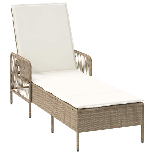 vidaXL Sun lounger Reclining Beige 157 x 55 x 92cm Poly Rattan