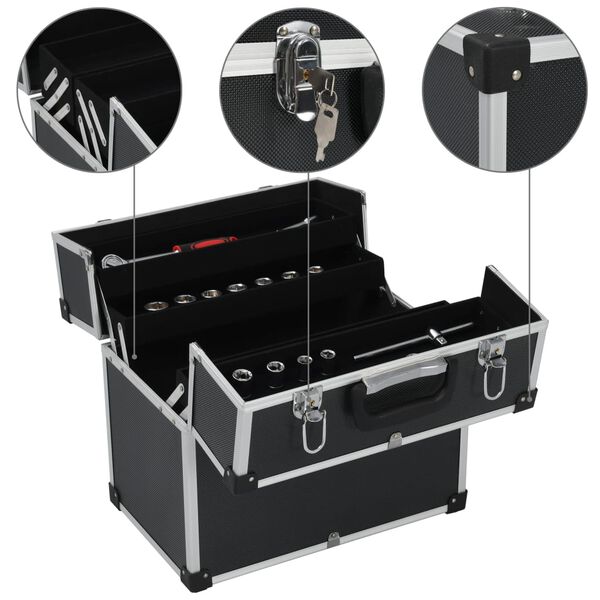 vidaXL Tool Case 38x22.5x34 cm Black Aluminum