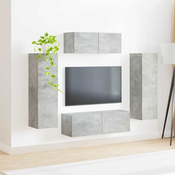 vidaXL TV Cabinet Set Wall-mounted 3 pcs Concrete Grey Engineered Wood