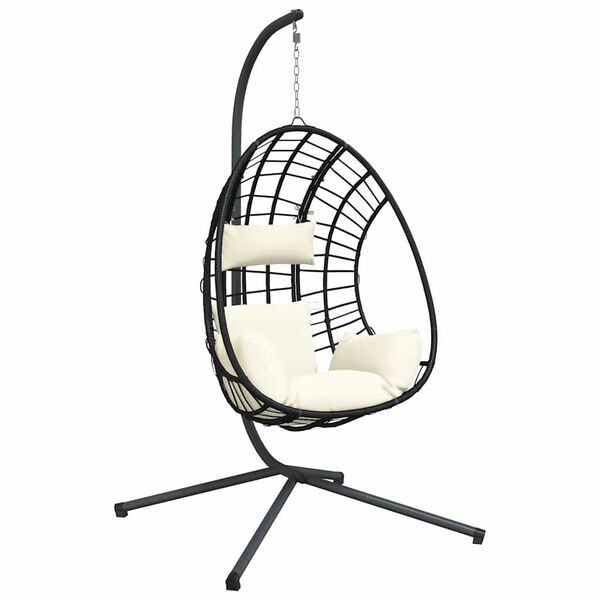 vidaXL Hanging Egg Chair with Stand Beige Rattan and Steel