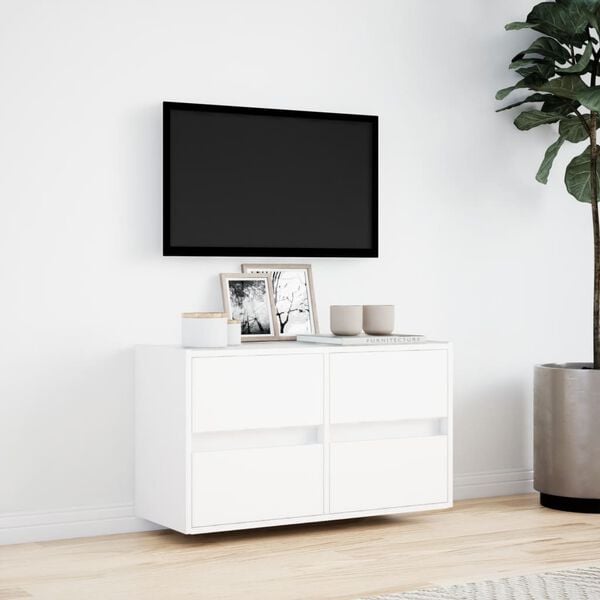 vidaXL TV Wall Cabinet with LED Lights White 80x31x45 cm