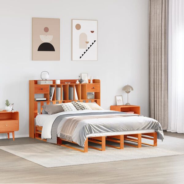 vidaXL Bookcase Bed without Mattress Wax Brown 140x200 cm Solid Wood Pine