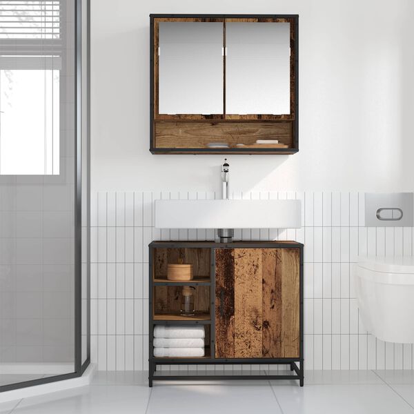 vidaXL Bathroom Cabinet Old Wood 65 x 33 x 60 cm Engineered Wood