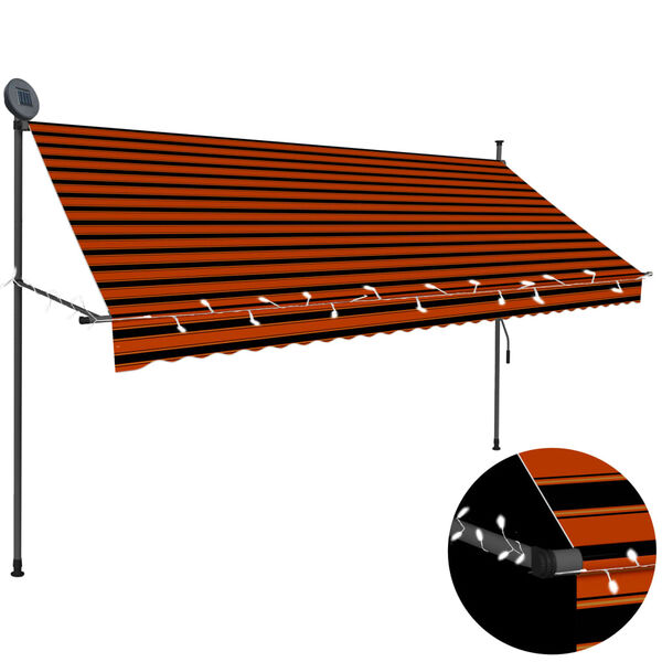 vidaXL Manual Retractable Awning with LED 300 cm Orange and Brown