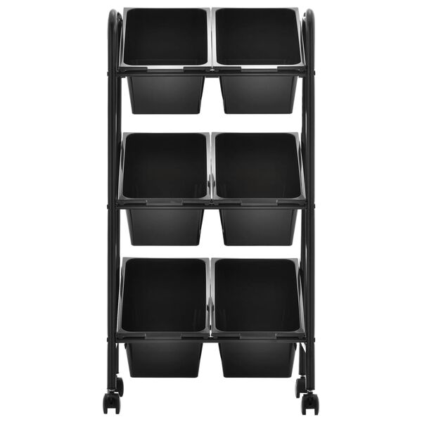 vidaXL 6-Basket Toy Storage Trolley Black Plastic