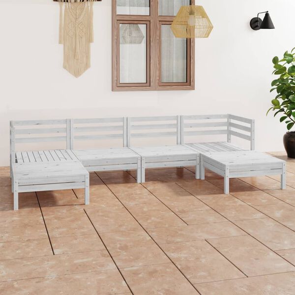 vidaXL 6 Piece Garden Lounge Set White Solid Wood Pine
