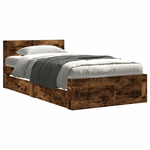 vidaXL Bed Frame with Headboard without Mattress Smoked Oak 100x200 cm