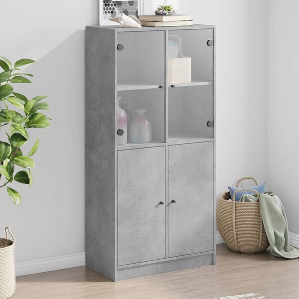 vidaXL Highboard with Doors Concrete Grey 68x37x142 cm Engineered Wood