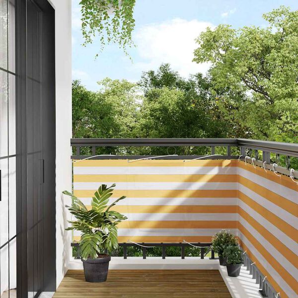 vidaXL Balcony Screen Yellow and White Stripe 75x800 cm